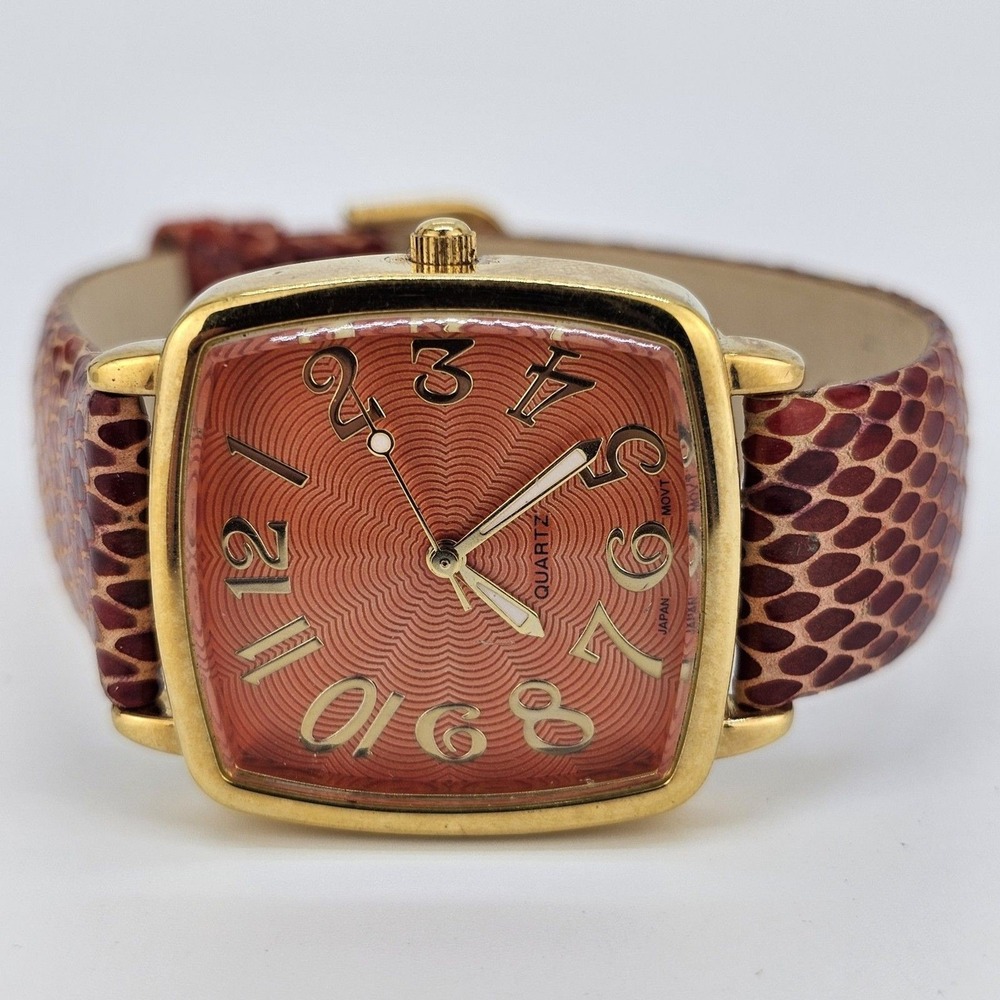 32MM Women's Watch Orange Dial Red‎ Snake Print Leather Bands New Battery